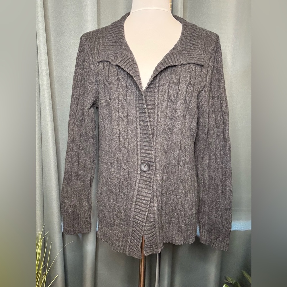 Eddie Bauer Charcoal Cable Knit Cardigan